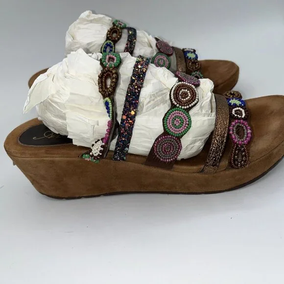 AZURA Claretha-BZM Italian  Purple Multi Beaded Sandals Women’s Size 10 Size 41 - Picture 9 of 15